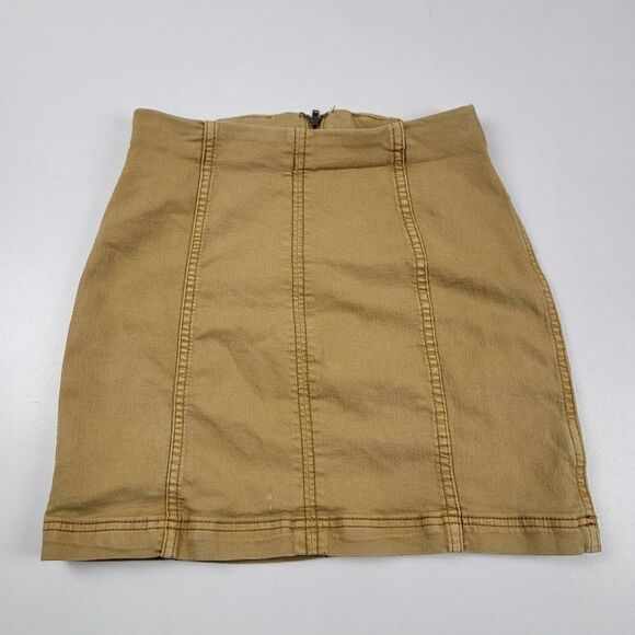 Free People Cream Denim Jean Mini Skirt  Size: 6 Boho Bohemian Womens - Picture 1 of 10